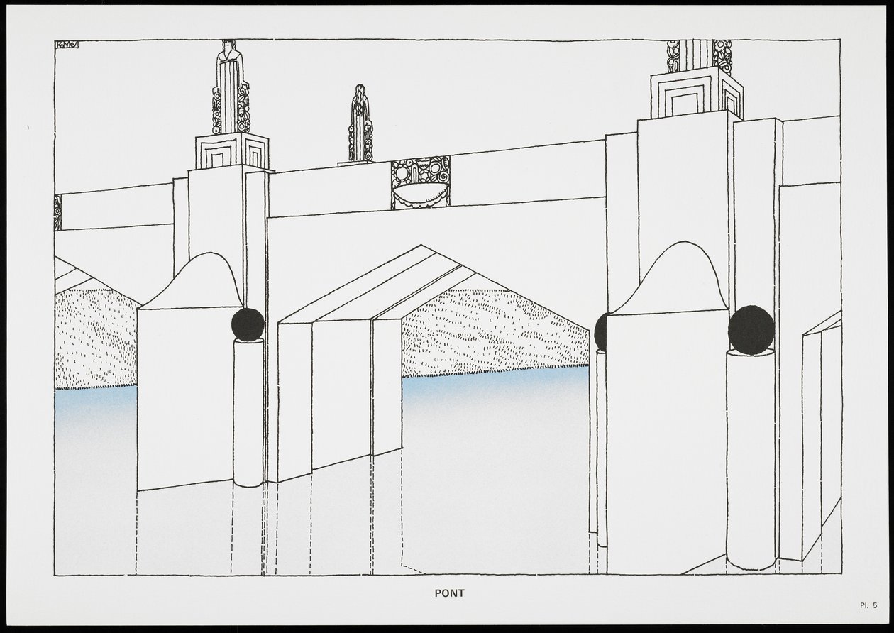 Pont, fra Une Cite Moderne, Tegninger av Rob Mallet-Stevens Architecte, 1987 (publisert) av Robert Mallet Stevens