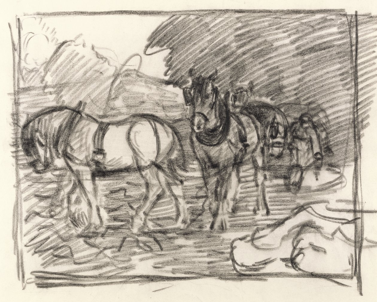 The Ploughing Team, ca. 1906 (svart fargestift på papir) av Robert Polhill Bevan