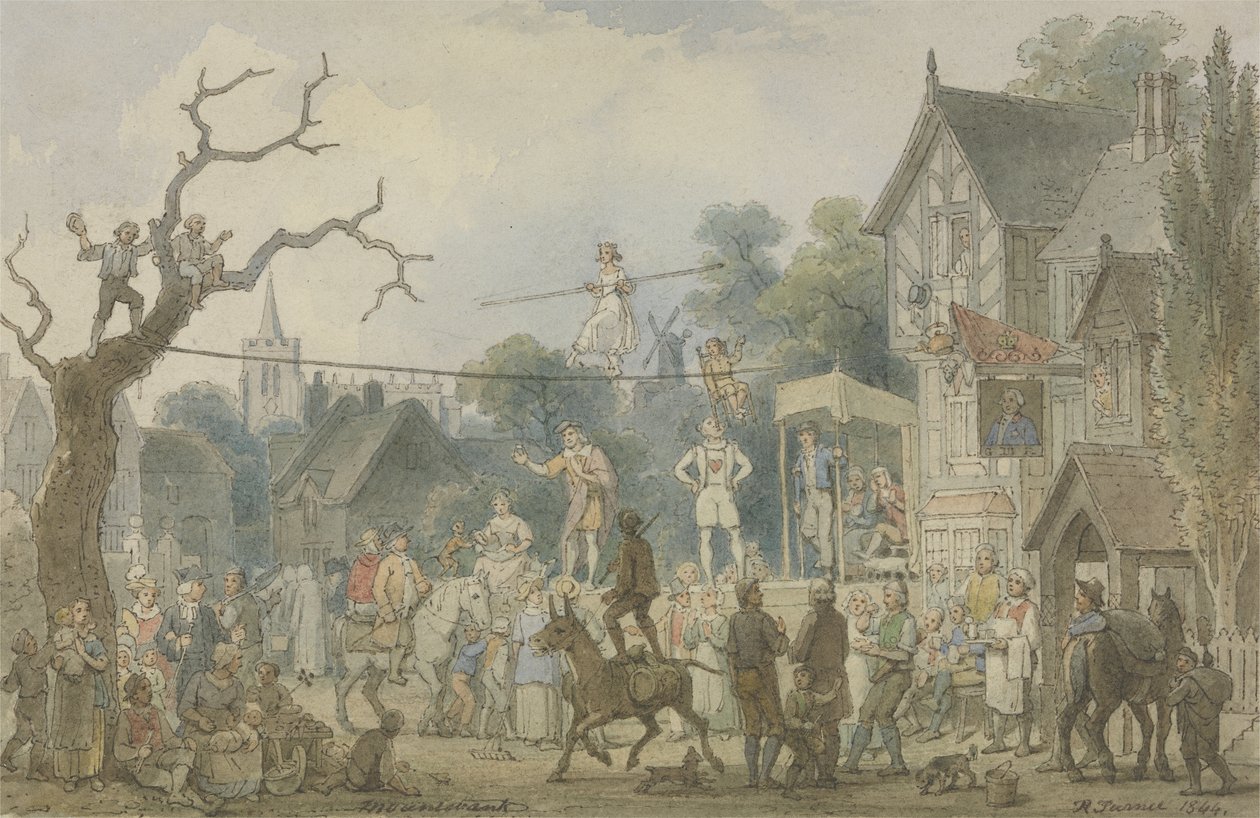 Mountebank, 1844 (penn og blekk med wc over grafitt på papir) av Robert Turner