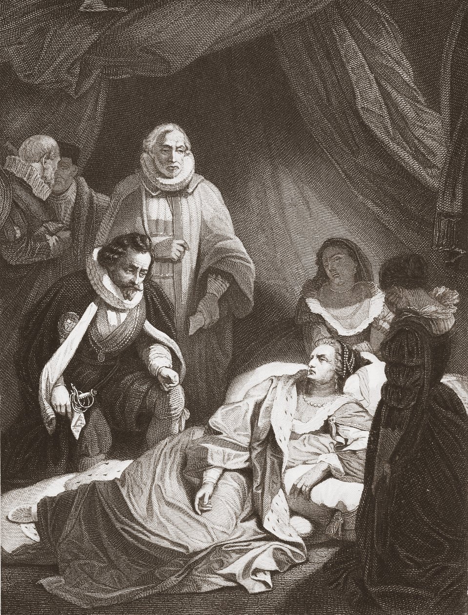 Siste timer med dronning Elizabeth (litho) av Robert (after) Smirke