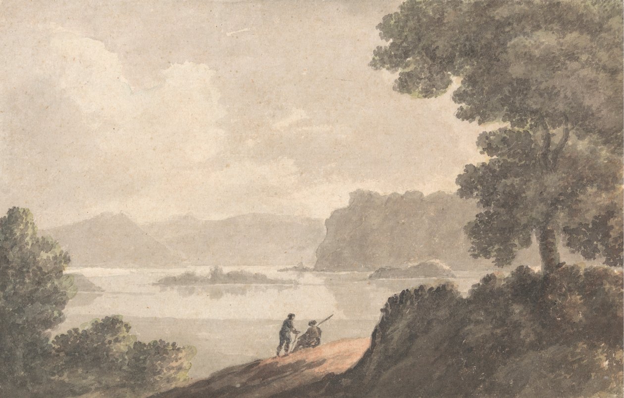Figurer i et romantisk landskap ved innsjøen av Robert Adam