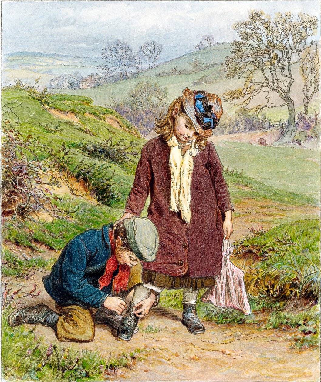 Bror knyter søsterens sko, pub. 1854. av Robert Barnes