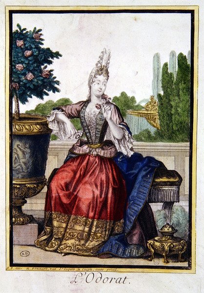 The Five Senses: Smelling (fargegravering) av Robert Bonnart
