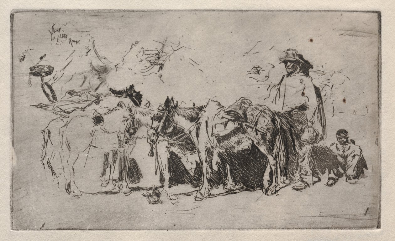 Menn og esler, Roma, 1880. av Robert Frederick Blum