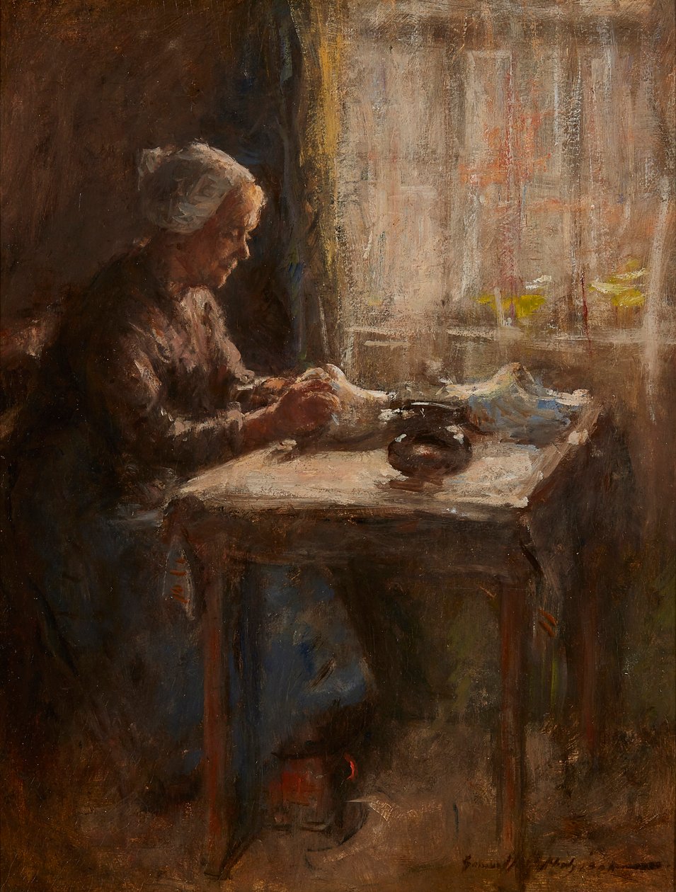 Ved vinduet (olje om bord) av Robert Gemmell Hutchison