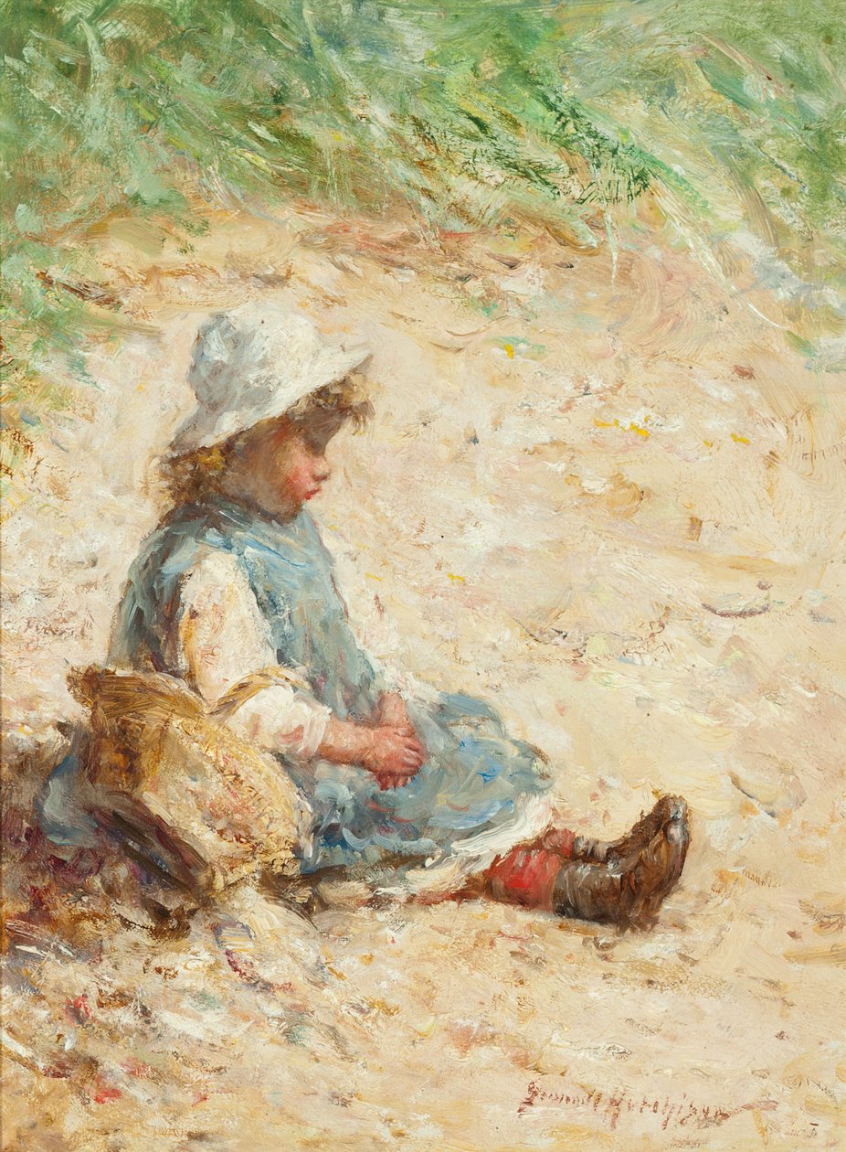 On the Beach (olje på panel) av Robert Gemmell Hutchison