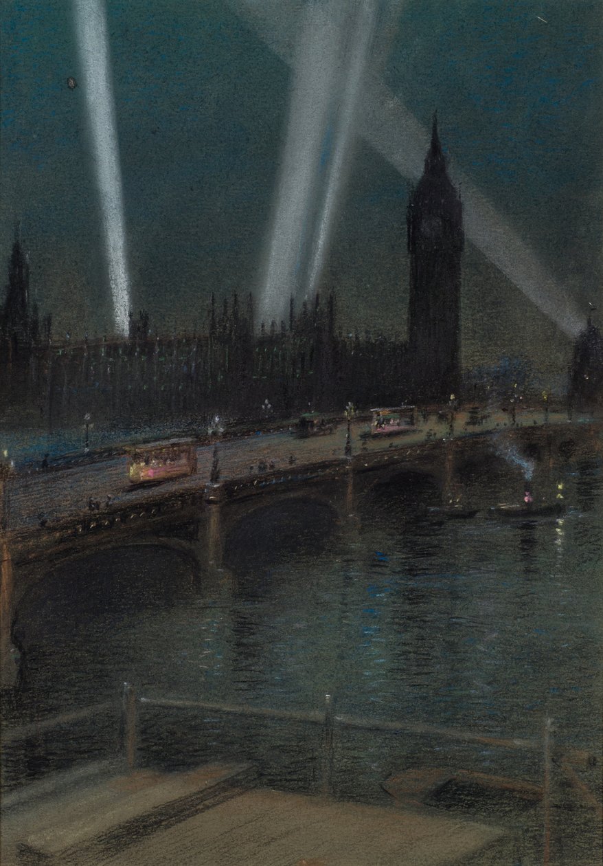 Krigssøkelys over Westminster Bridge av Robert Randoll