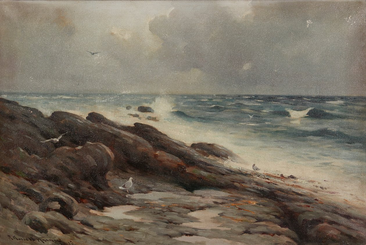 Rocky Coastline (olje på lerret) av Robert Russell MacNee