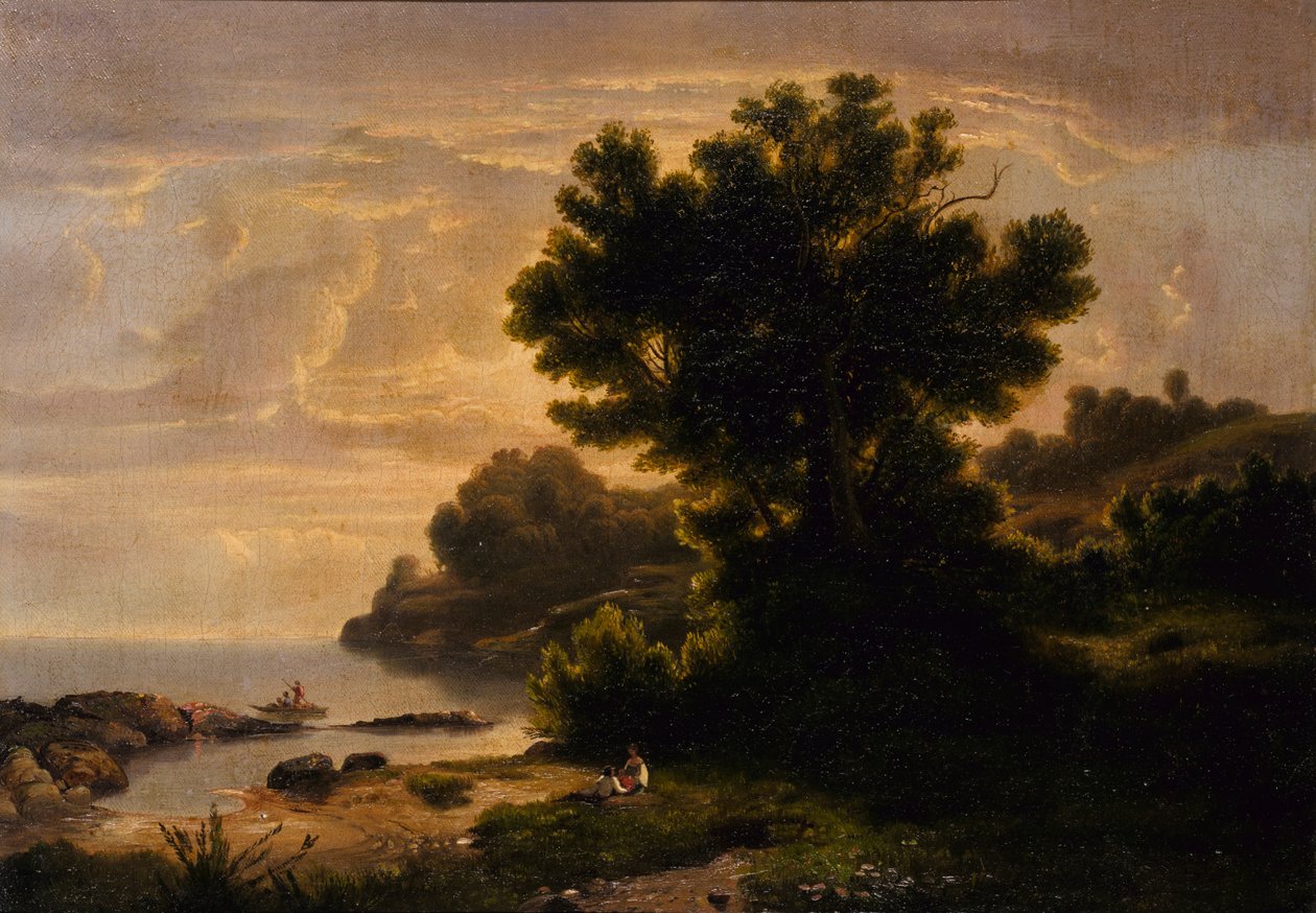Landskap med familie ved innsjøen, 1858. av Robert Seldon Duncanson