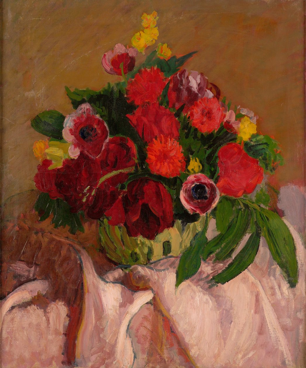 Blandede blomster på rosa klut av Roderic OConor