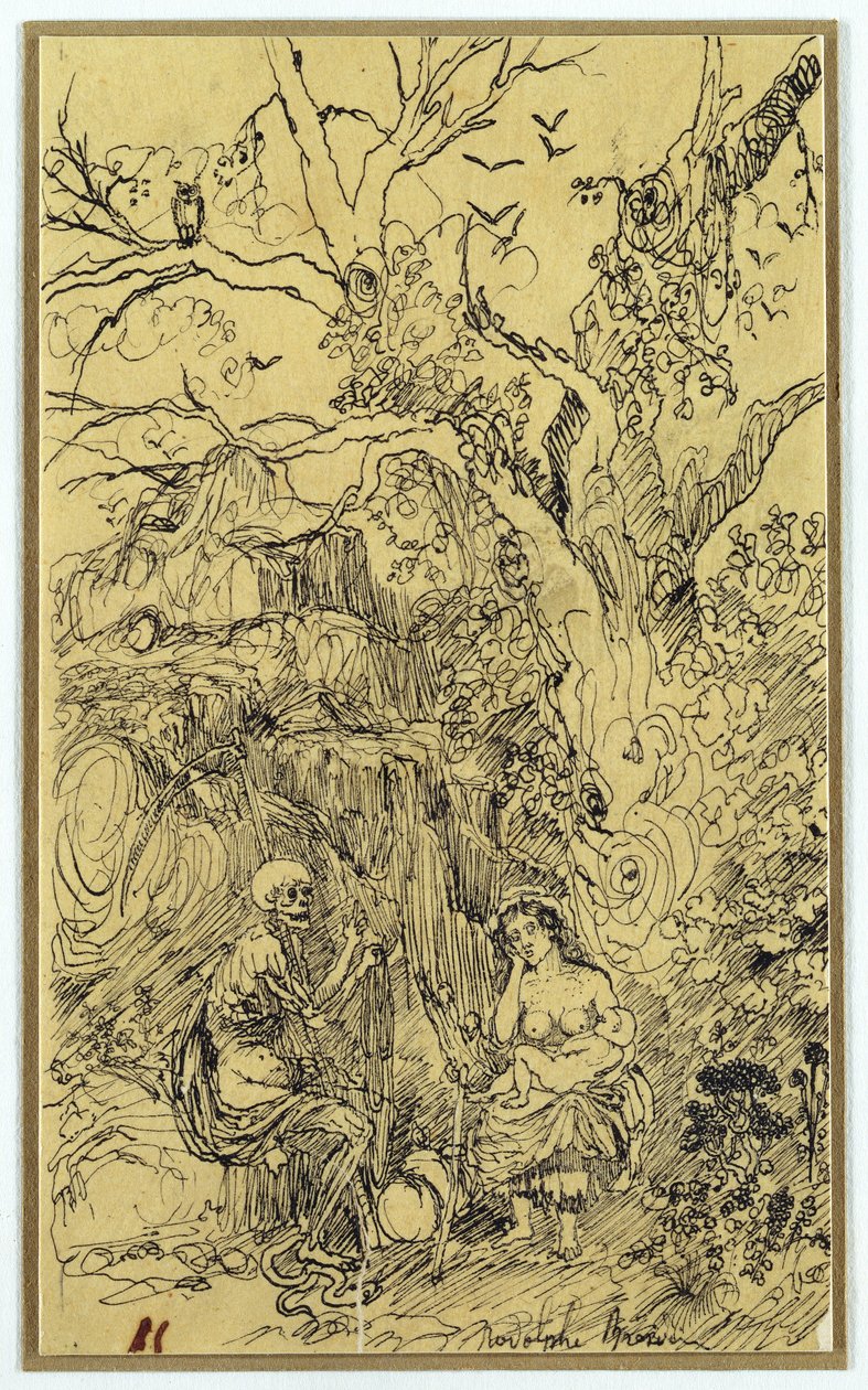 Mor og tid (La Mere et le Temps), ca. 1857-61 (indisk blekk og penn på papir) av Rodolphe Bresdin