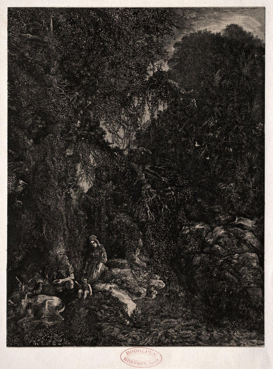 Hellig familie med hjort, 1871. av Rodolphe Bresdin