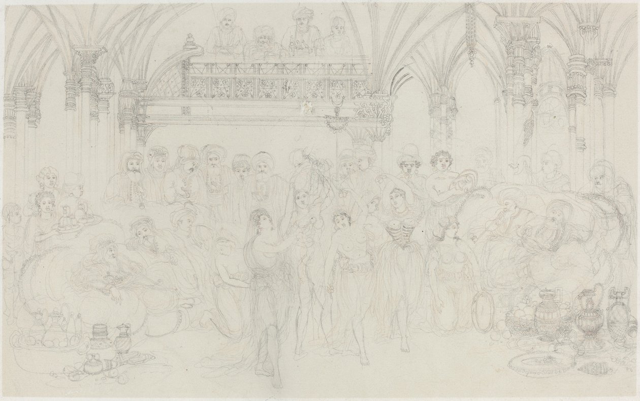 Interiør: Dancing Girls Underholdende Chieftains av Rodolphe Bresdin