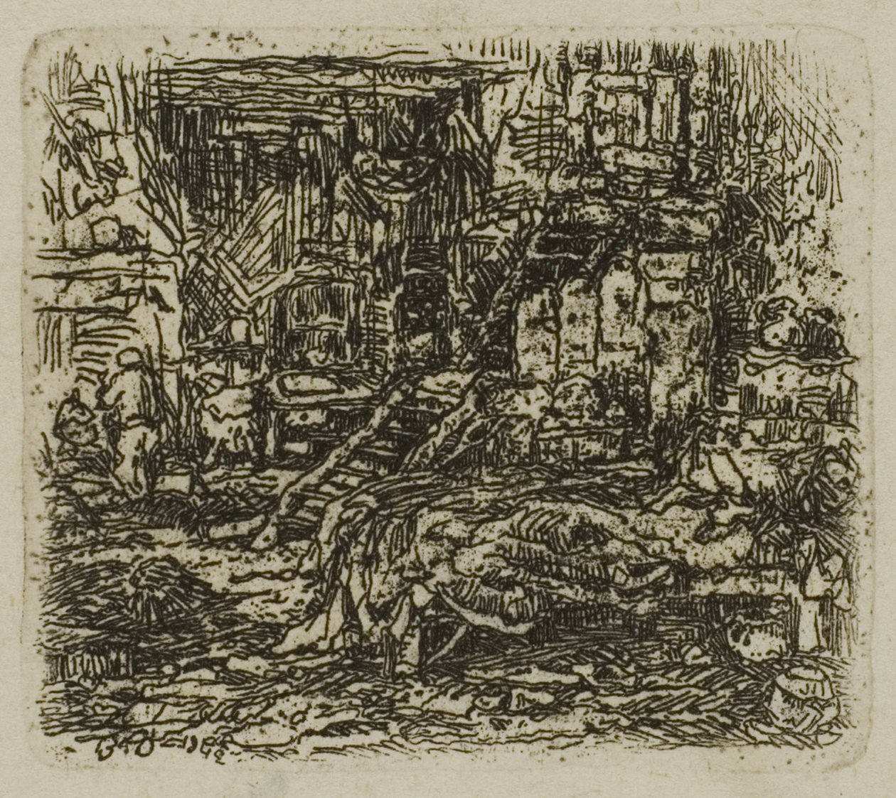Interiør i et gårdshus av Rodolphe Bresdin