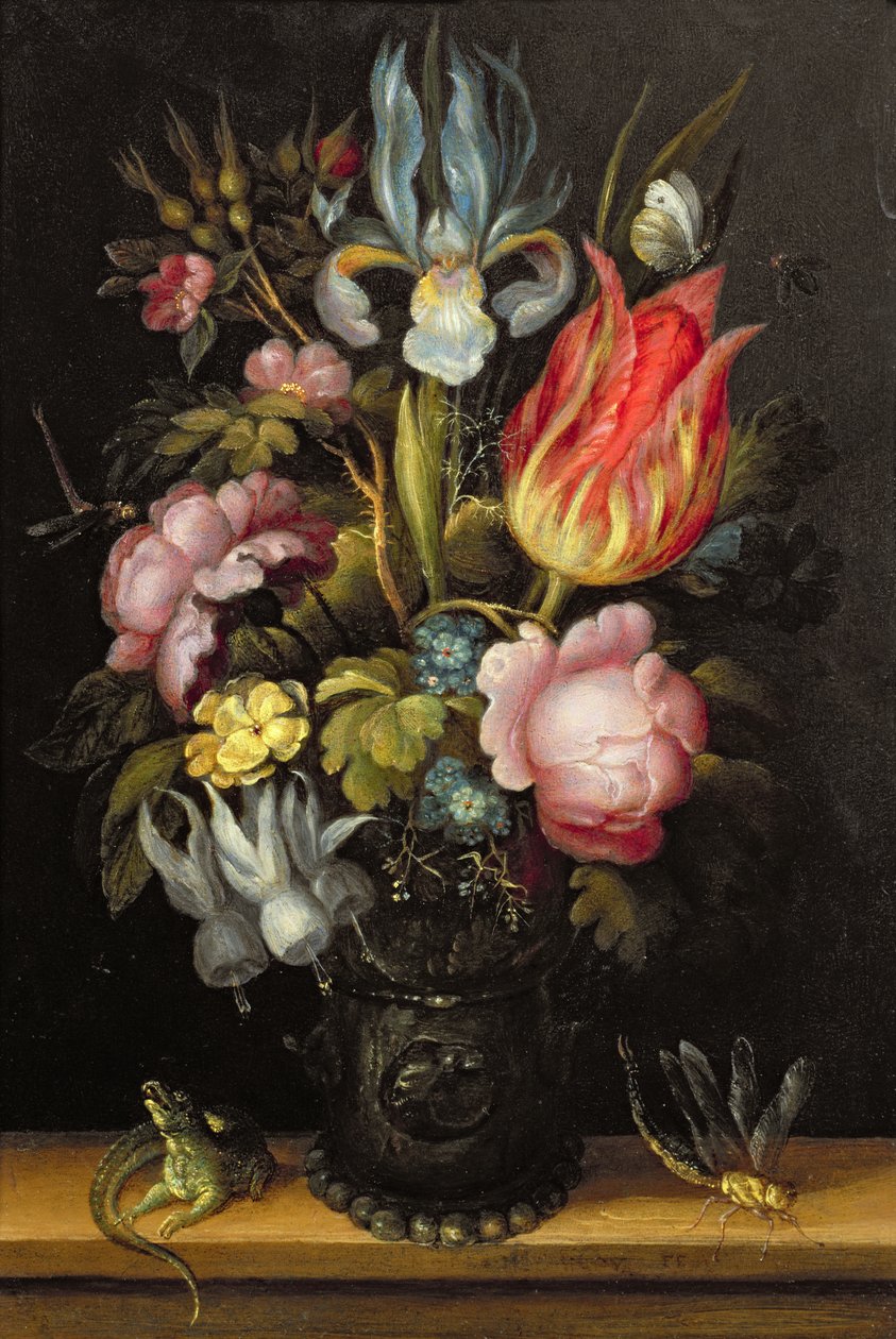 Blomsterstykke med en Roemer, ca. 1615 (olje på kobber) av Roelandt Jacobsz. Savery