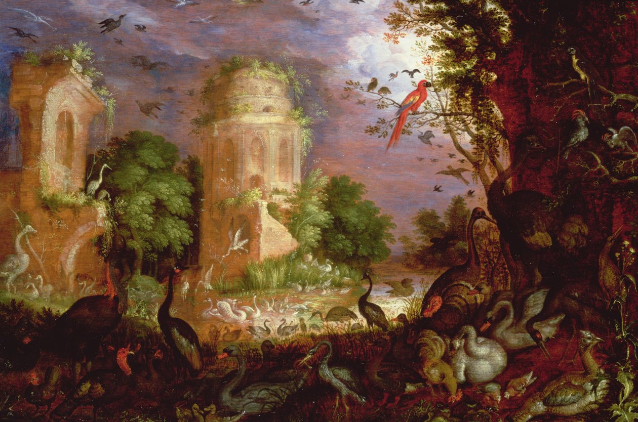 Skoglandskap med fugler og fugler av Roelandt Jacobsz. Savery