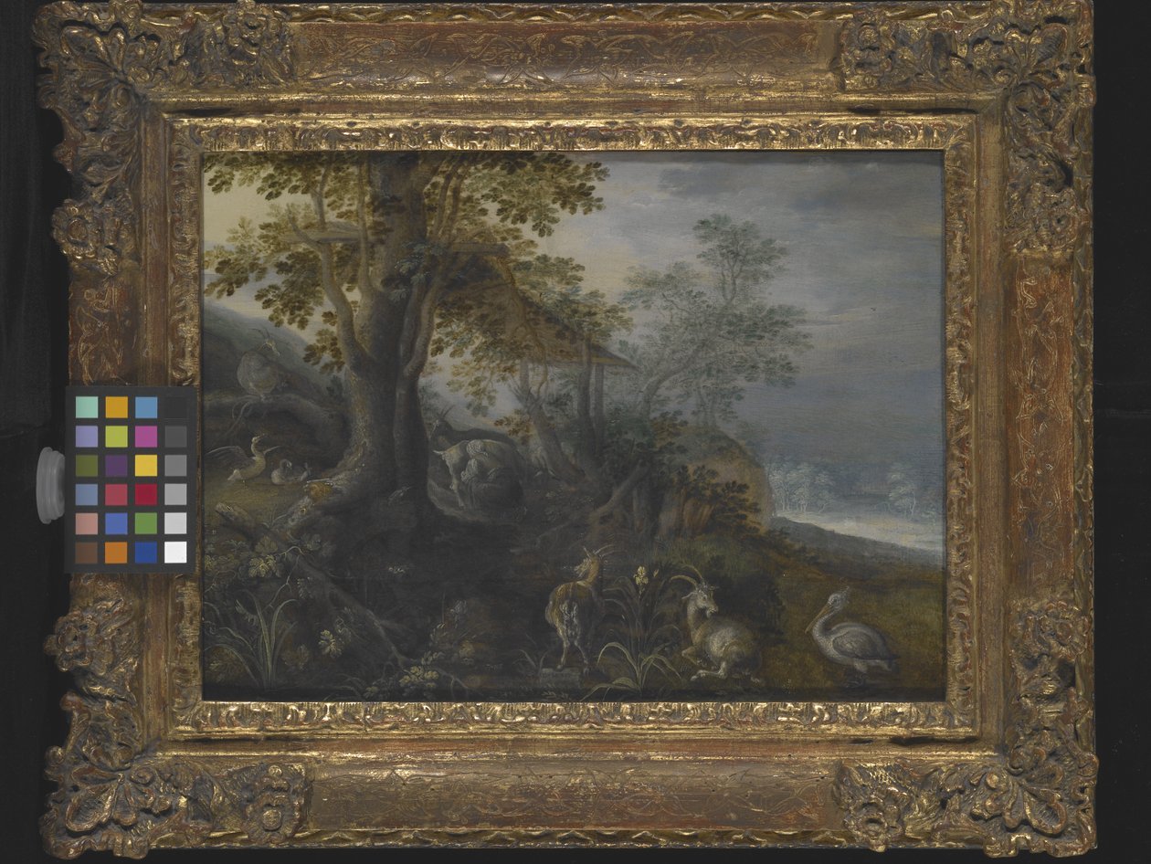 Landskap med dyr (olje på tre) av Roelandt Jacobsz. Savery