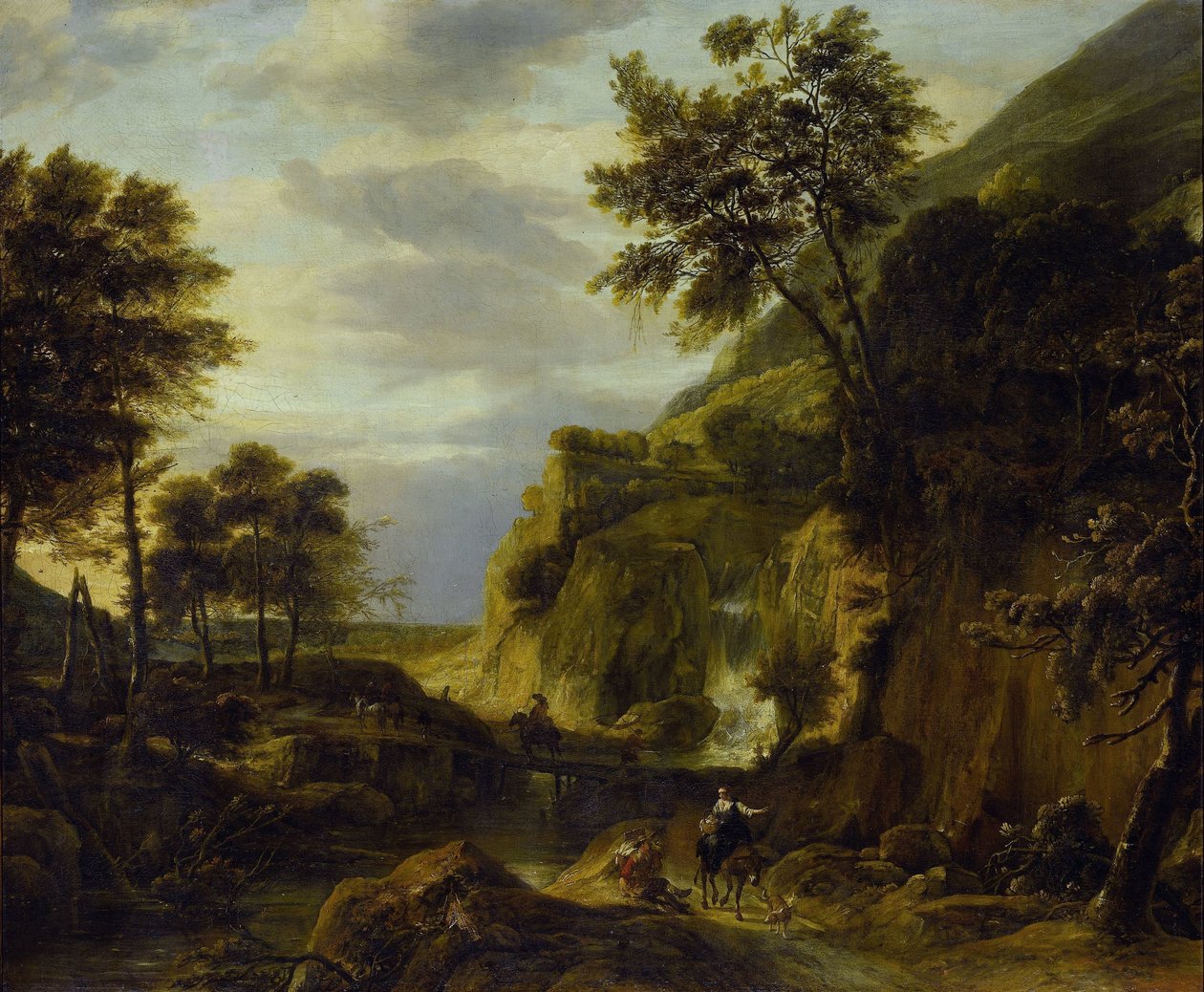 Fjelllandskap med foss av Roelant Roghman
