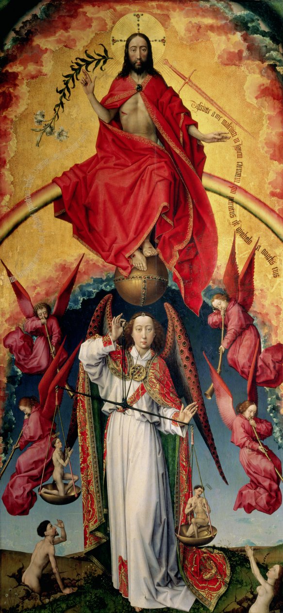 St. Michael som veier sjelene, fra den siste dommen, ca. 1445-50 (se 20546) av Rogier van der Weyden