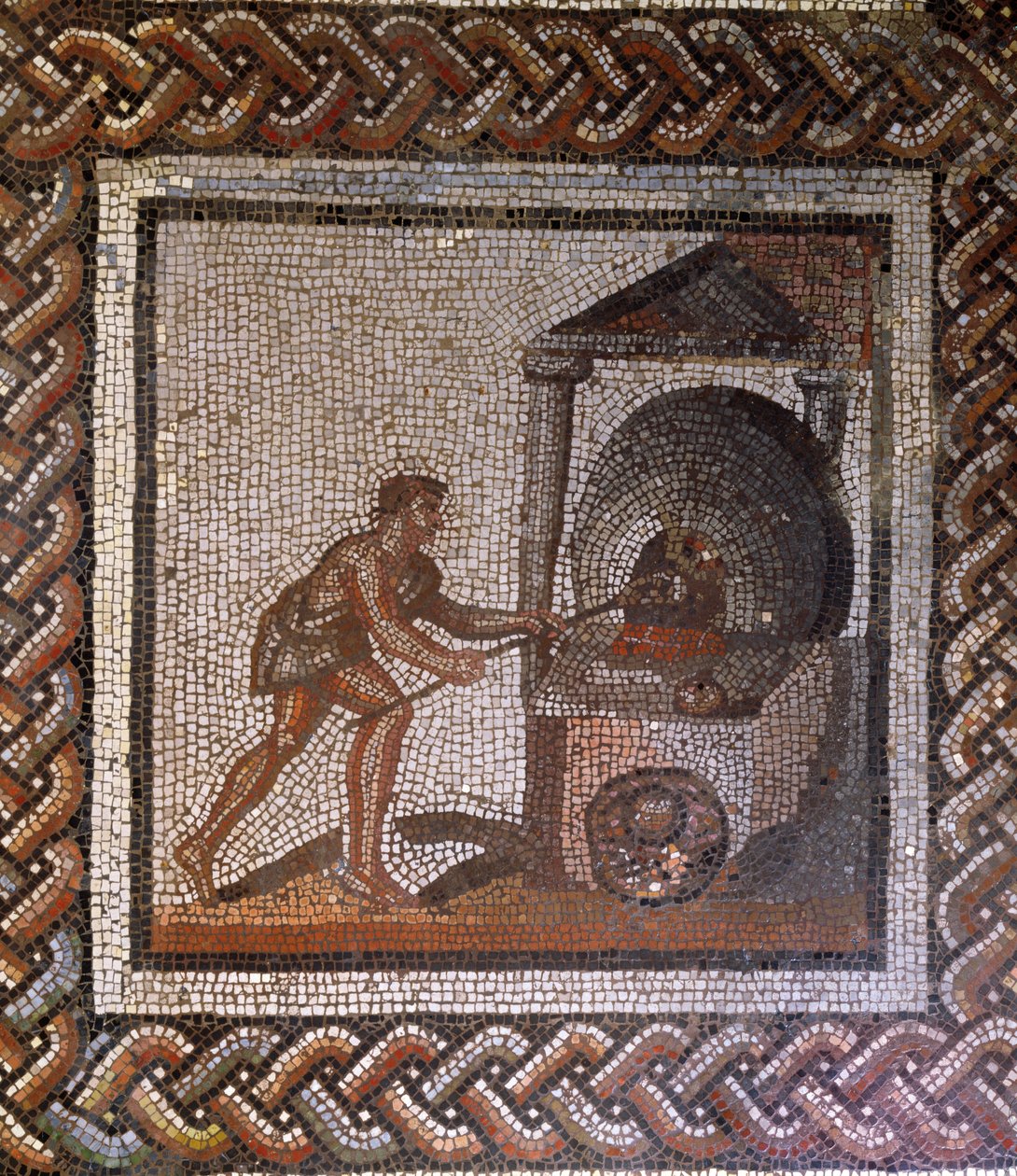 Baker og brødovn, opprinnelig fra Saint-Romain-en-Gal, Rhone-Alpes, Frankrike, 3. århundre e.Kr. (mosaikk) av Roman