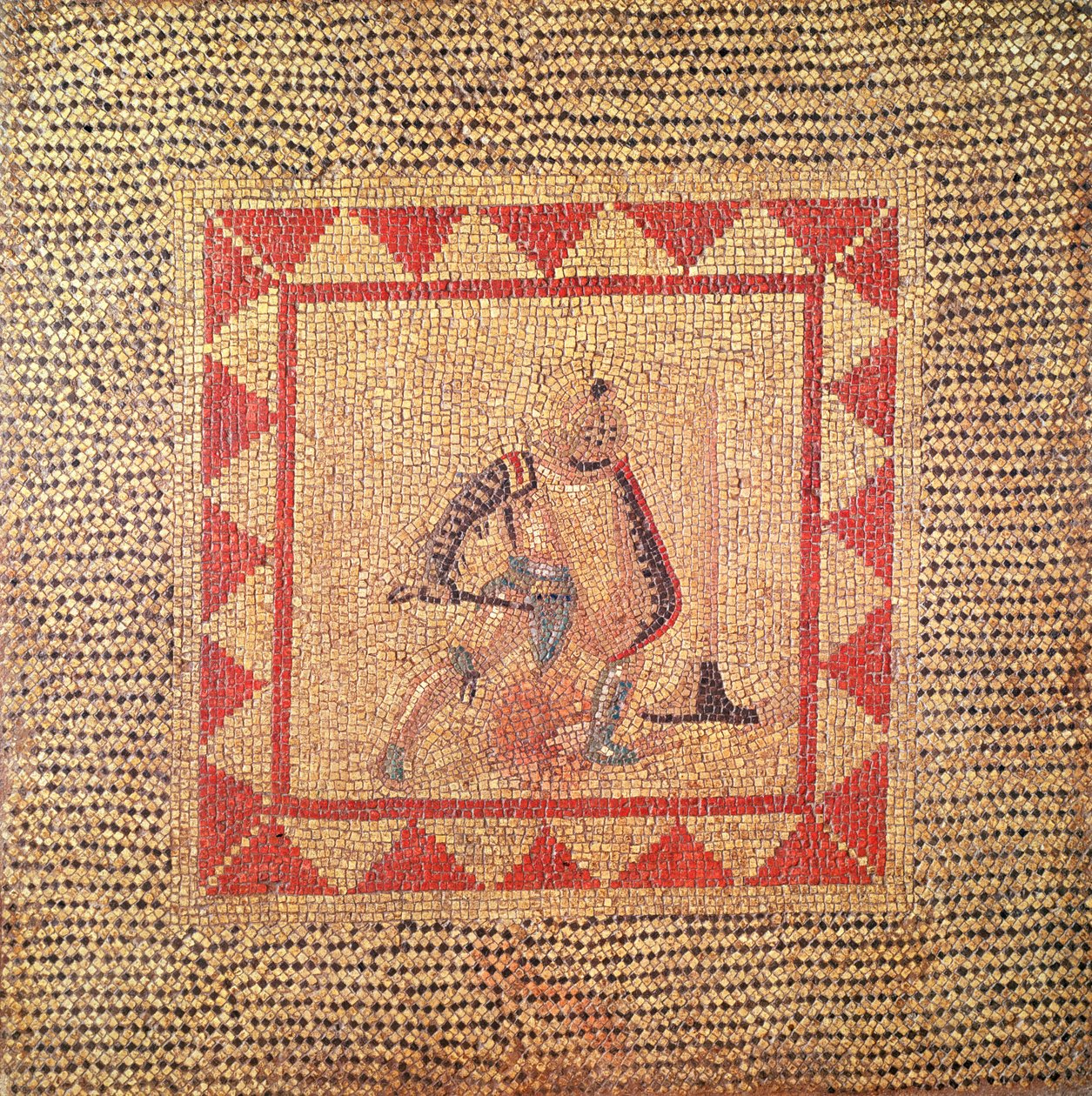 Gulv som viser en gladiator, fra Flace (mosaikk) av Roman