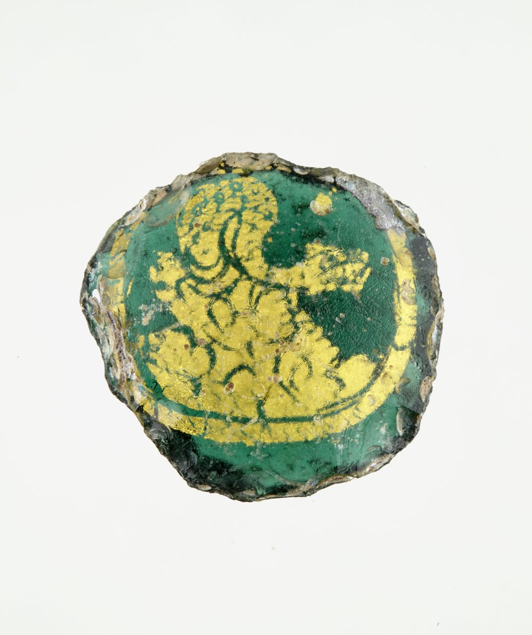 Medaljong med Snake of Babylon kveilet på steiner, 3.-4. århundre e.Kr. (gull og glass) av Roman