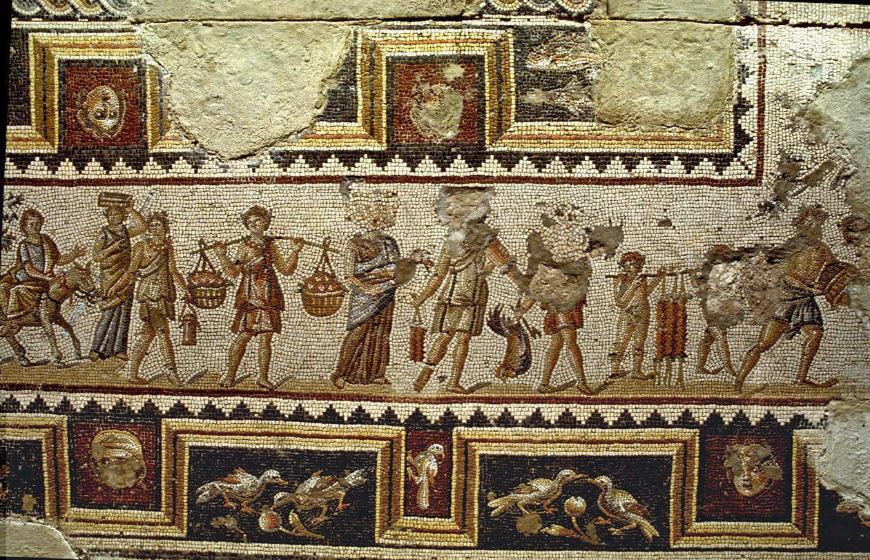 På vei til markedet, detalj av et mosaikkgulv, Tzippori-bilde av Roman