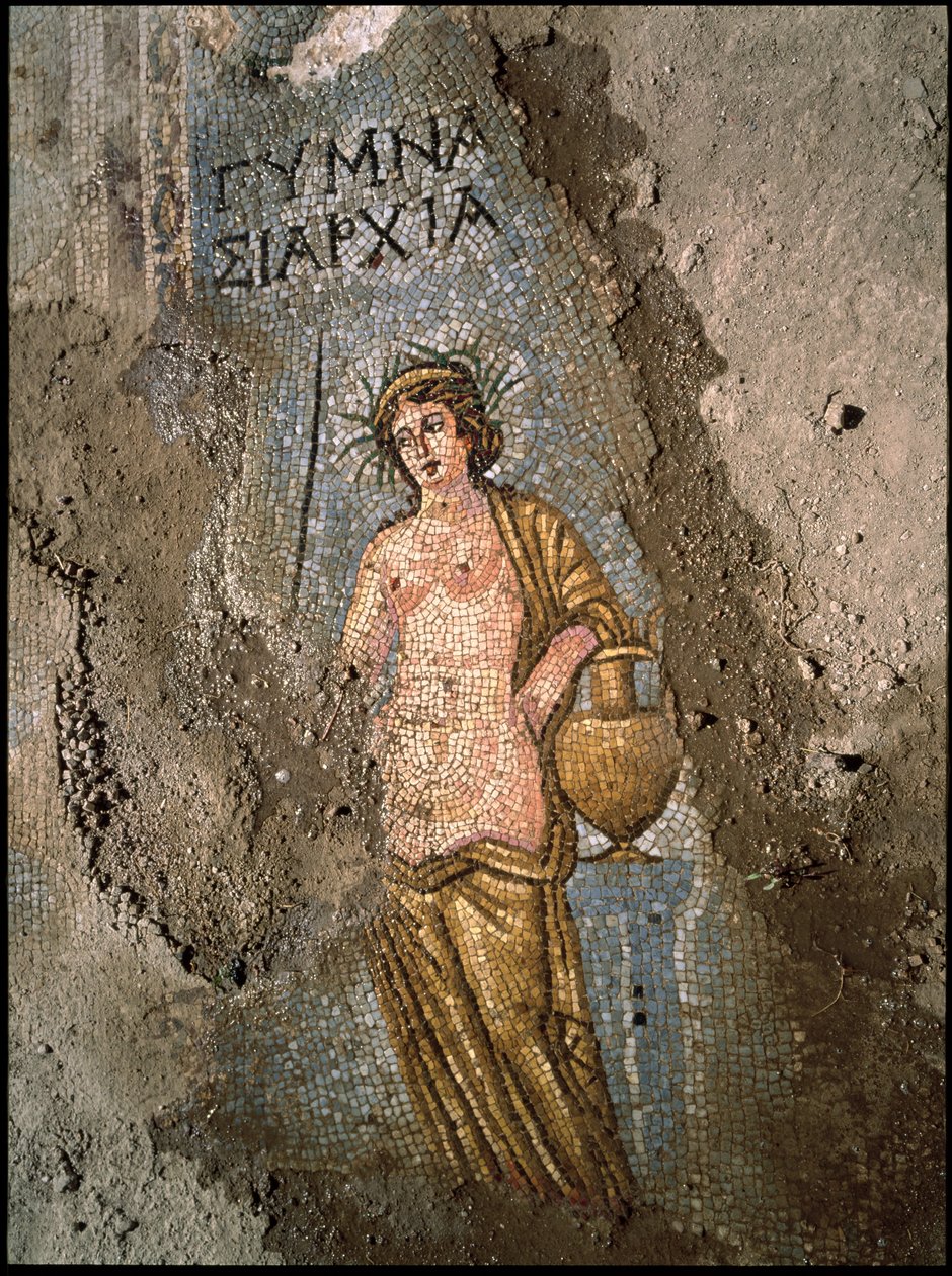 Fortaudetalj av en kvinnemosaikk av Roman