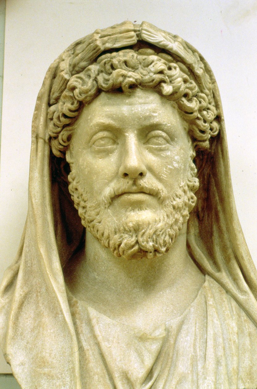 Portrettbyste av Marcus Aurelius (121-80 e.Kr.) (marmor) av Roman