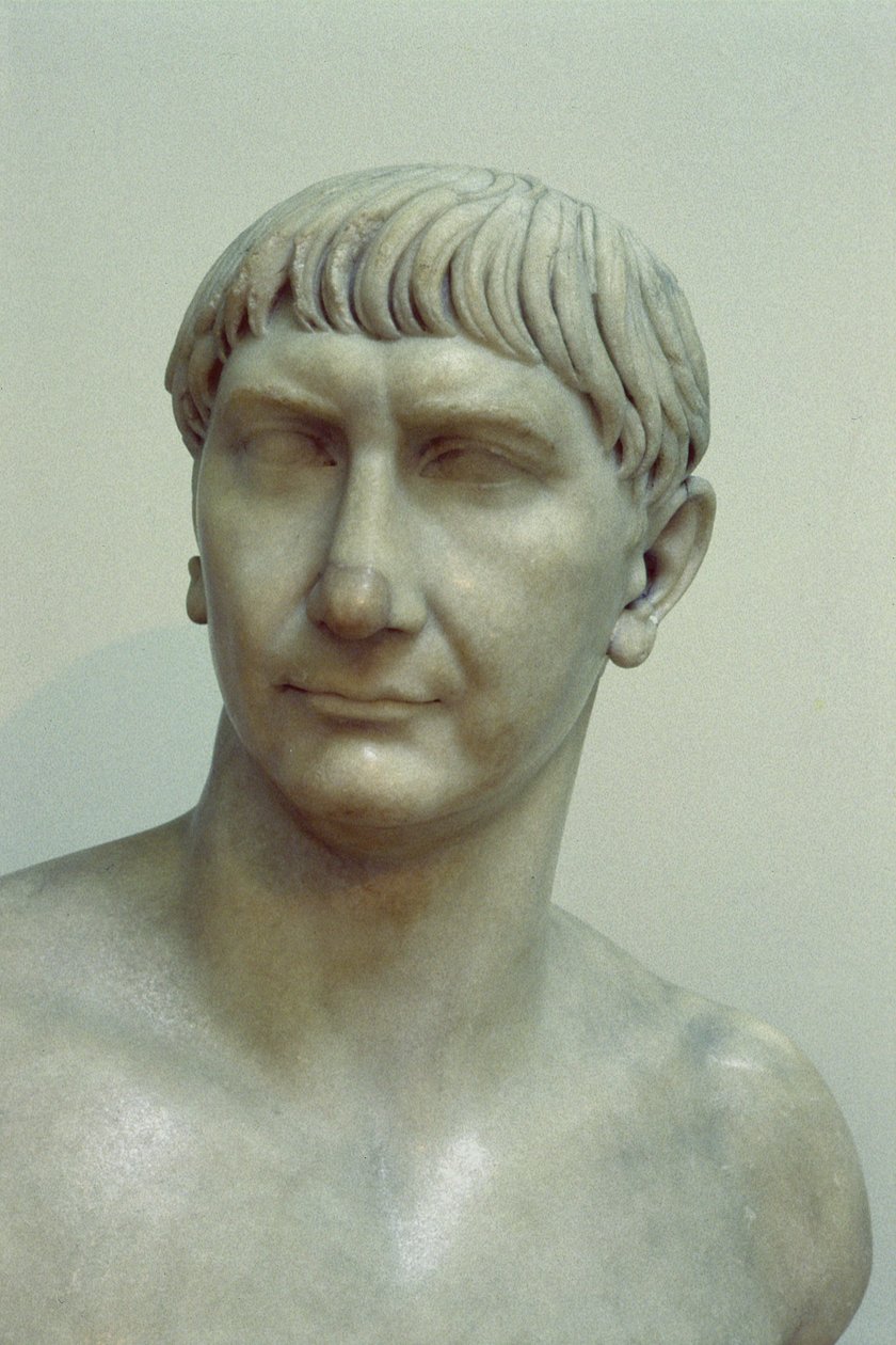 Portrett av keiser Trajan (53-117 e.Kr.) (marmor) av Roman