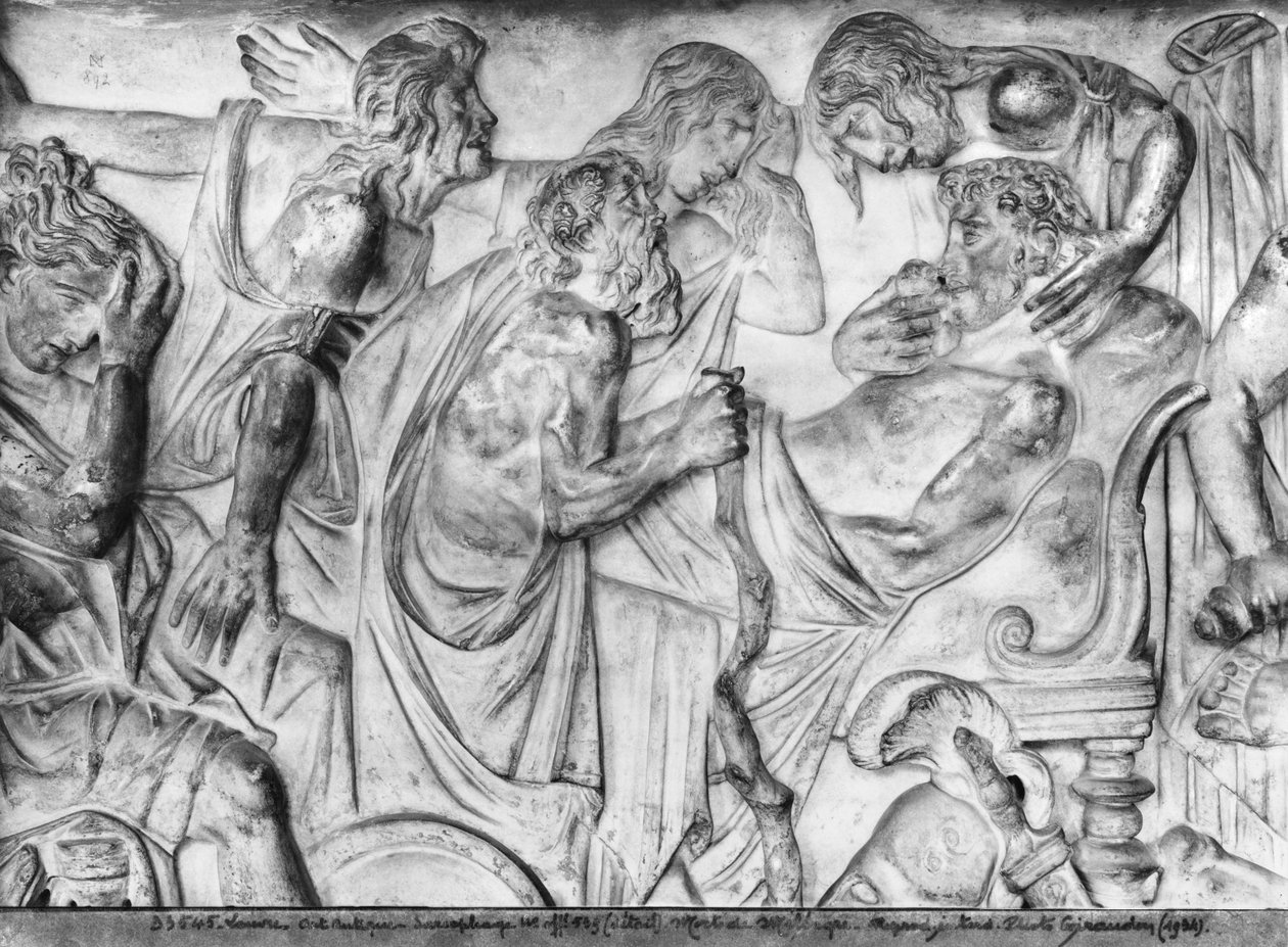 Relieff som viser Meleagers død, detalj fra Sarcophagus of Meleager (marmor) av Roman