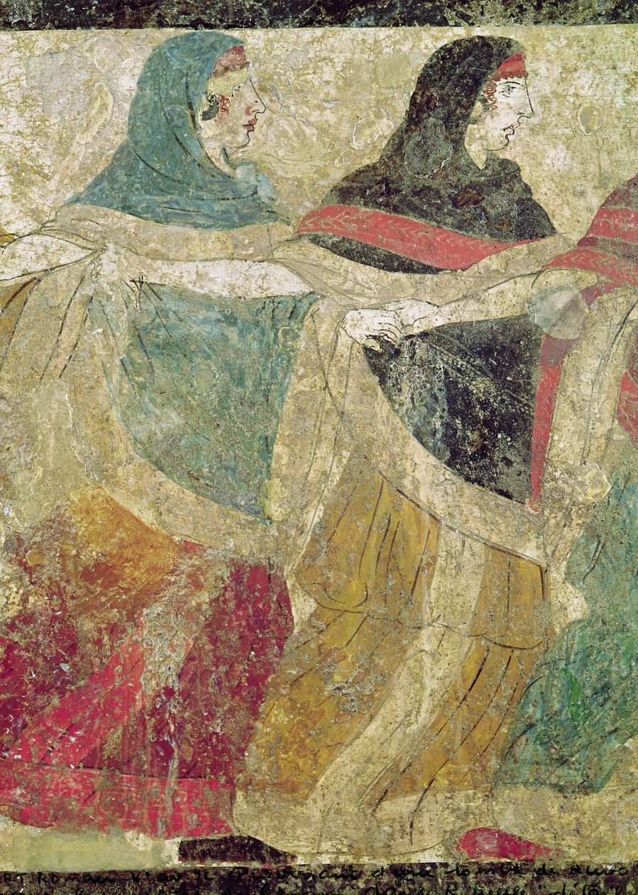 Ritual Funeral Dance, detalj av to kvinners freskomaleri av 82778 av Roman