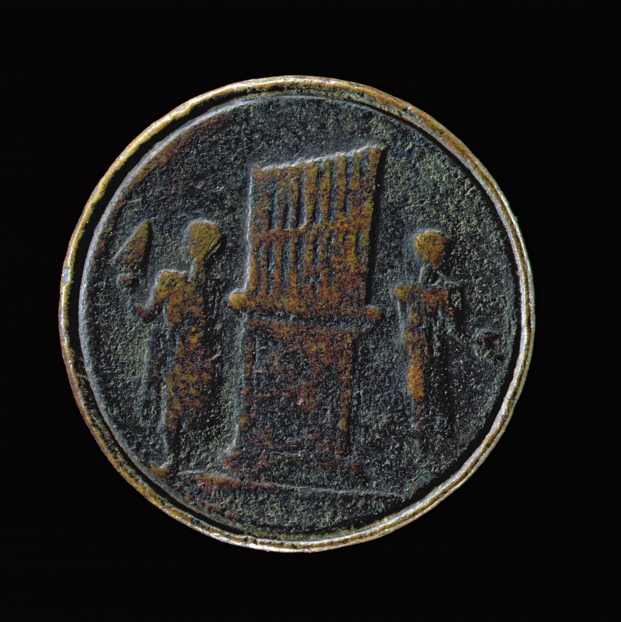 Romersk mynt som viser et orgel (bronse) av Roman