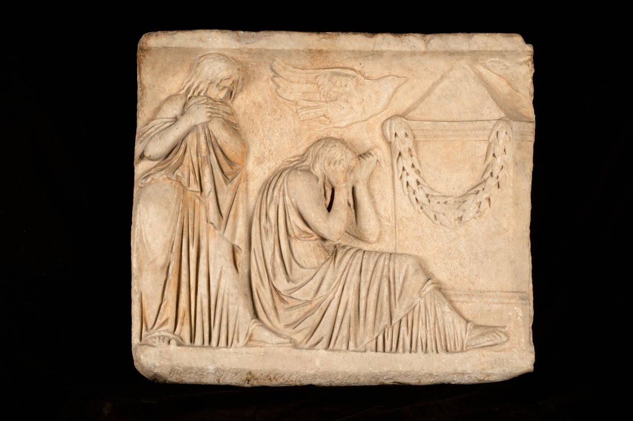 Sarkofag med en sorgscene (marmor) av Roman