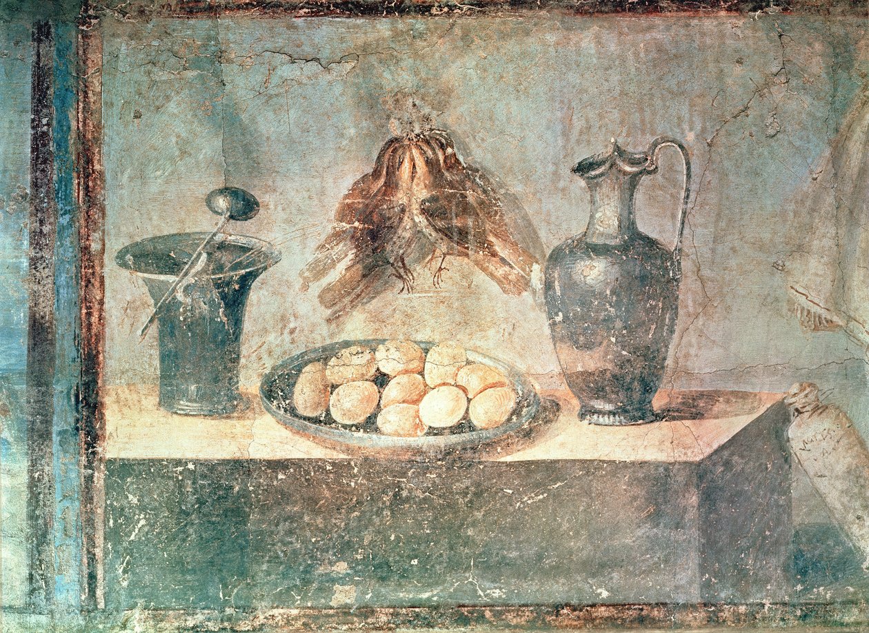 Stilleben med egg og trost, fra Villa di Giulia Felice, Pompeii av Roman