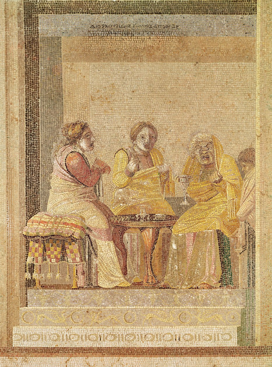 Teaterscene: En tryllekunstner med klienter (mosaikk) av Roman