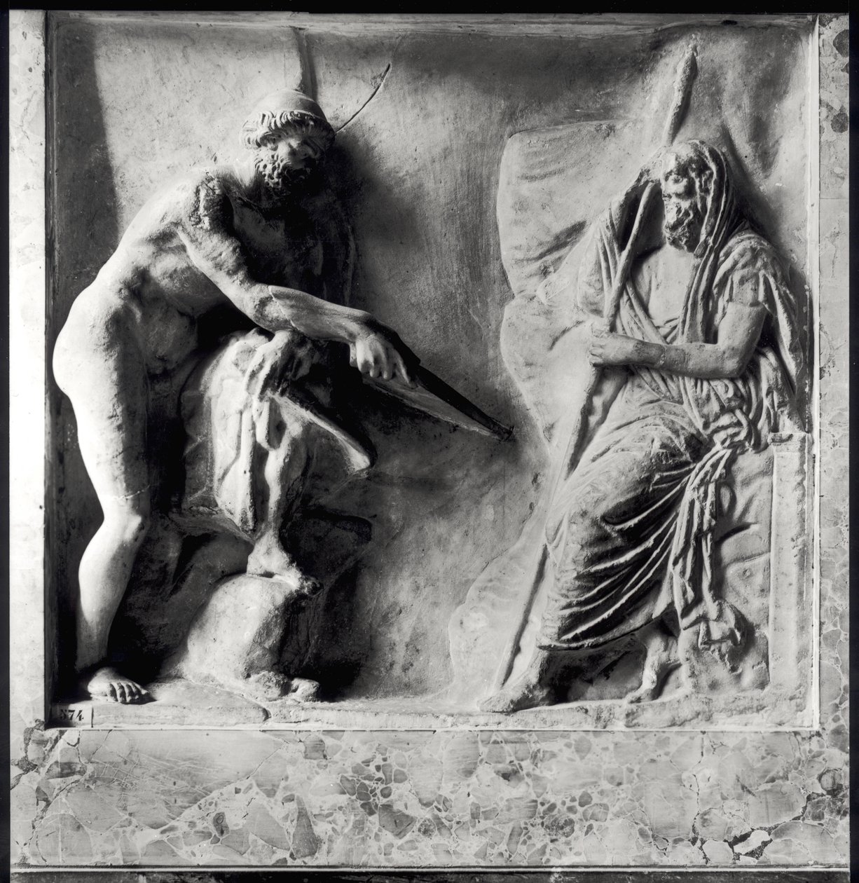 Ulysses konsulterer Teiresias, 1. eller 2. århundre e.Kr. (marmor) av Roman