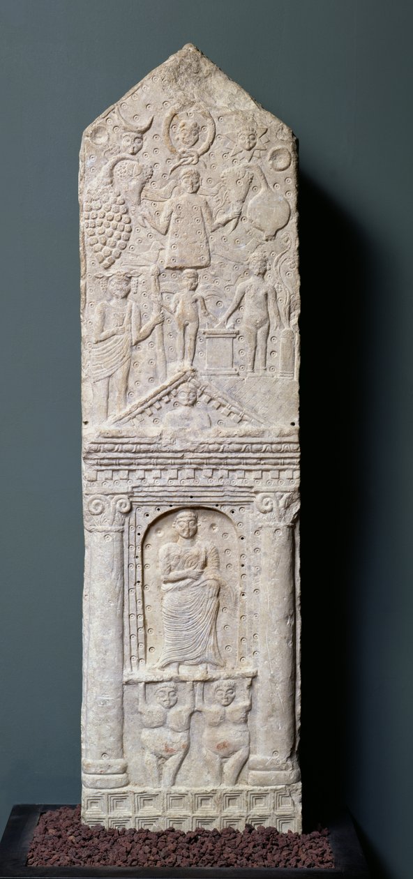 Votiv stela dedikert til Saturn, fra Maghroua (gamle Macota) 2.-3. århundre (kalkstein) av Roman