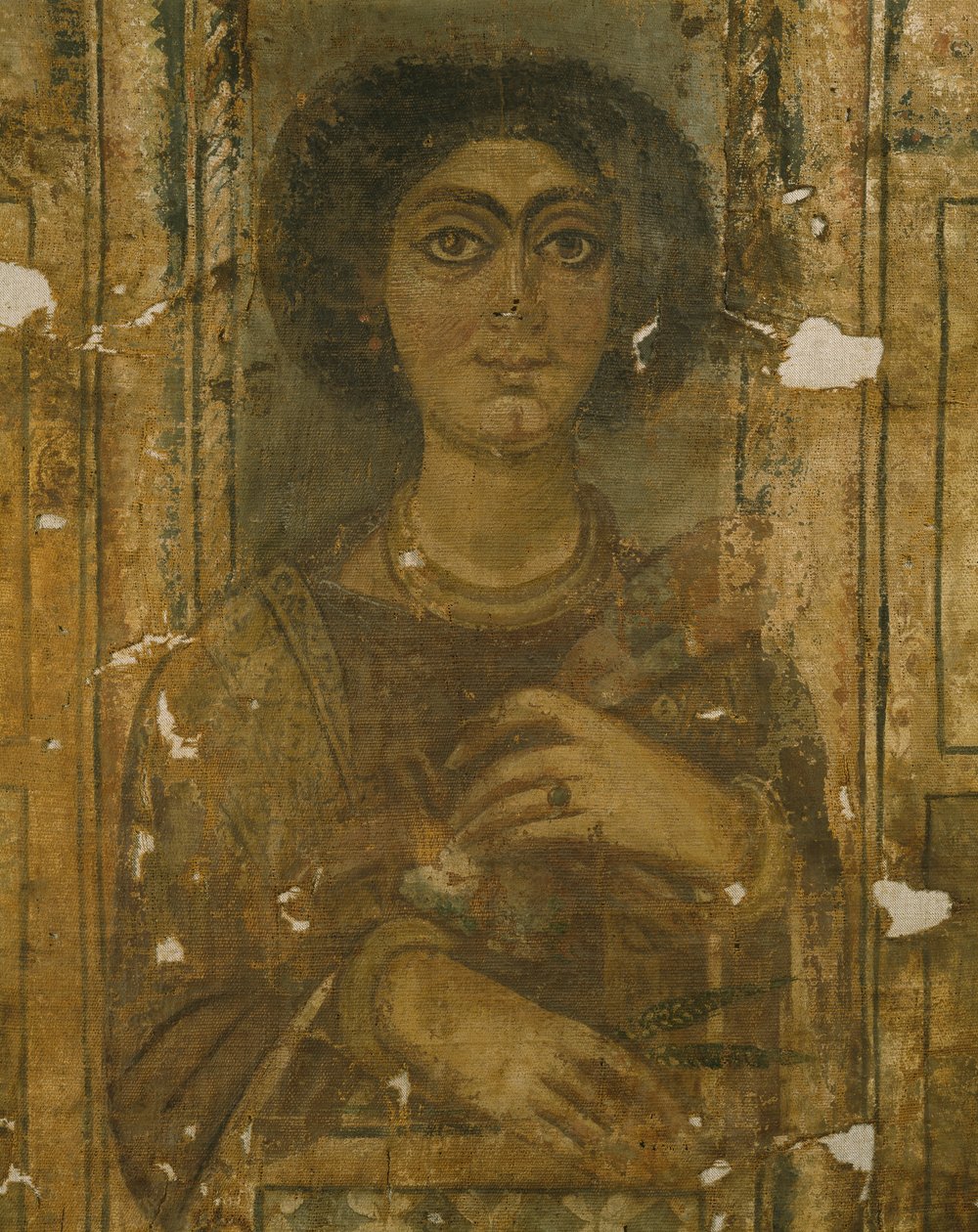 Kvinneportrett, 3. århundre e.Kr. (malt og forgylt lin) av Roman Period Egyptian