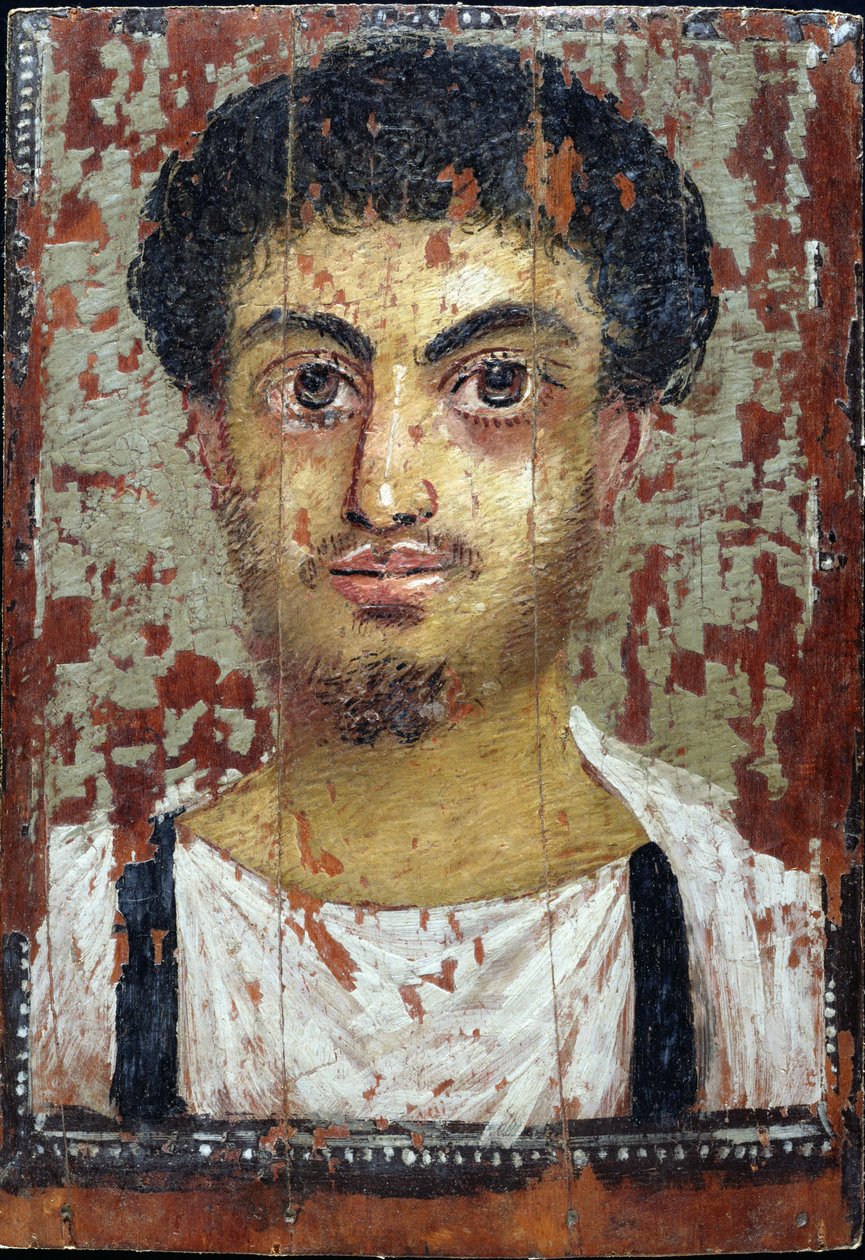Mumieportrett av en ung mann (enkaustisk på panel) av Roman Period Egyptian