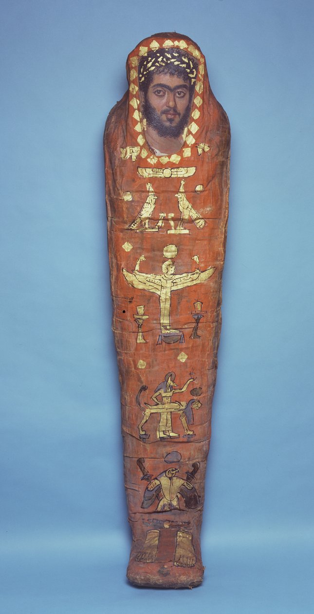 Mamma til en ung mann, med enkaustisk portrett, fra El-Hibeh (lin innpakket menneskelige rester med malt trepanel) av Roman Period Egyptian