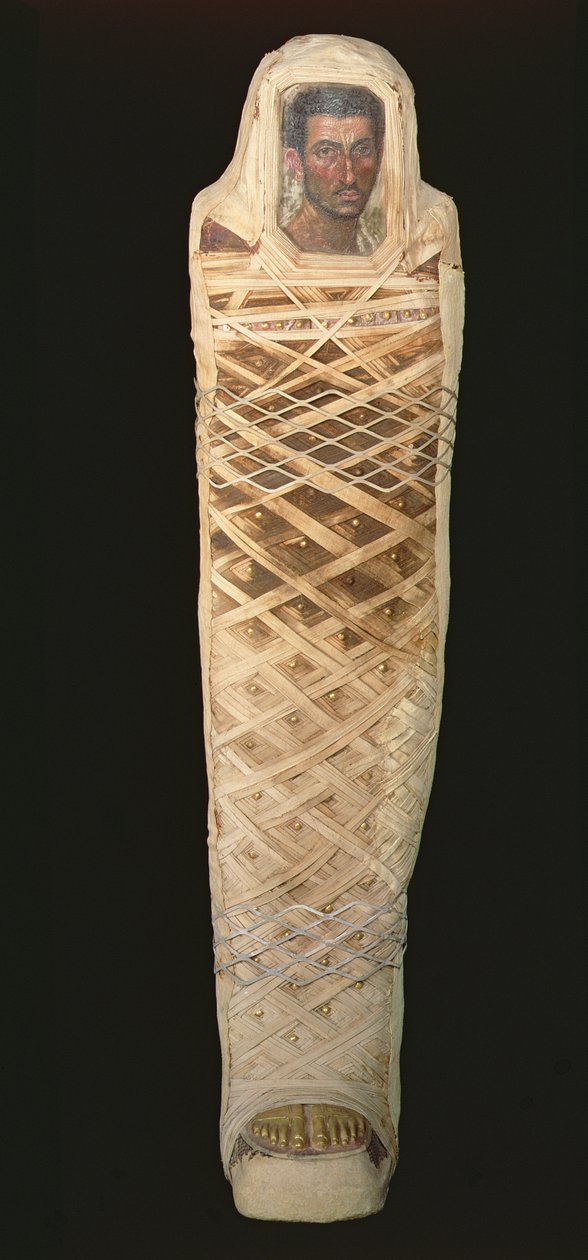 Mumie og portrett av en mann, gravd ut ved Hawara, romertiden 30 f.Kr.-395 e.Kr., egyptisk, ca. 80-110 e.Kr. (enkaustisk på tre) av Roman Roman