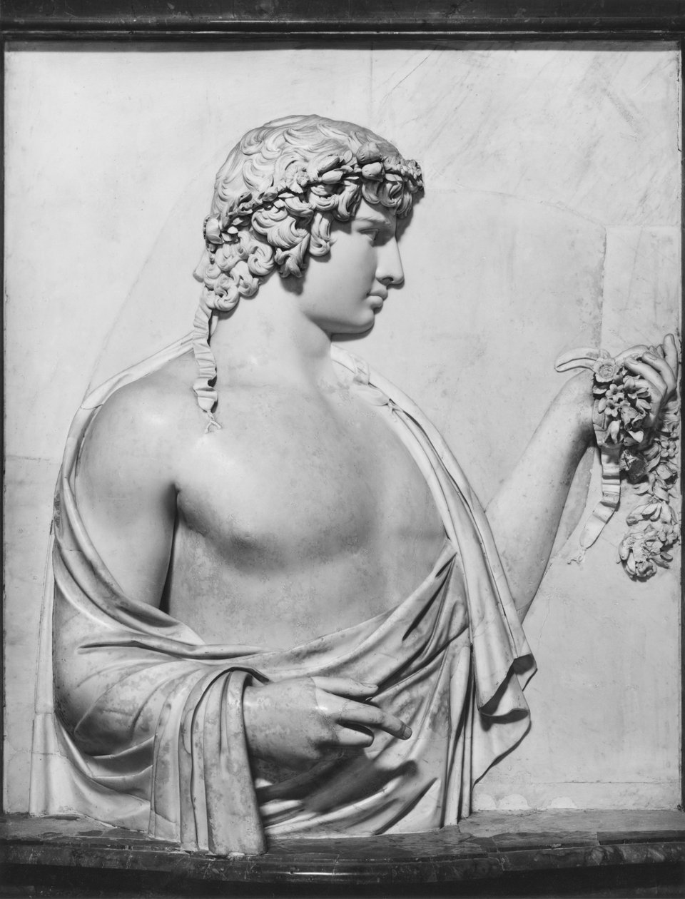 Antinous, ca. 130-140 e.Kr. (marmor) (s/hvitt-bilde) av Roman
