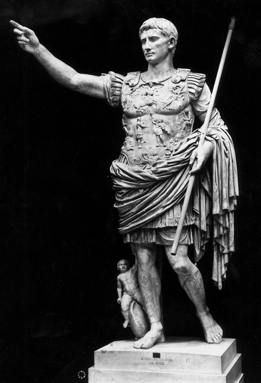 Augustus av Prima Porta (marmor) (s/hvitt-bilde) av Roman