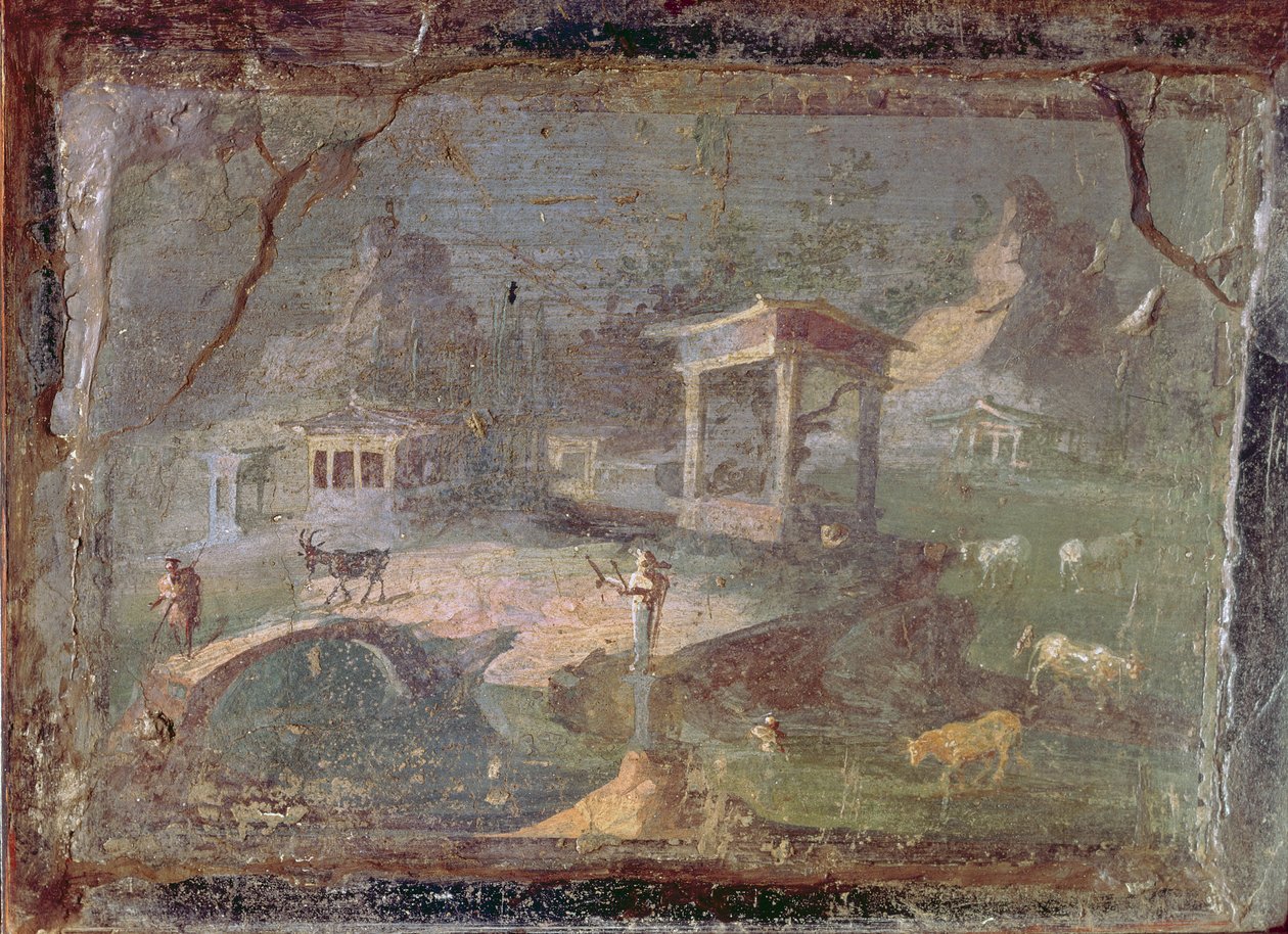 Idyllisk landskap, fra Herculaneum, 1. århundre f.Kr.-79 e.Kr av Roman