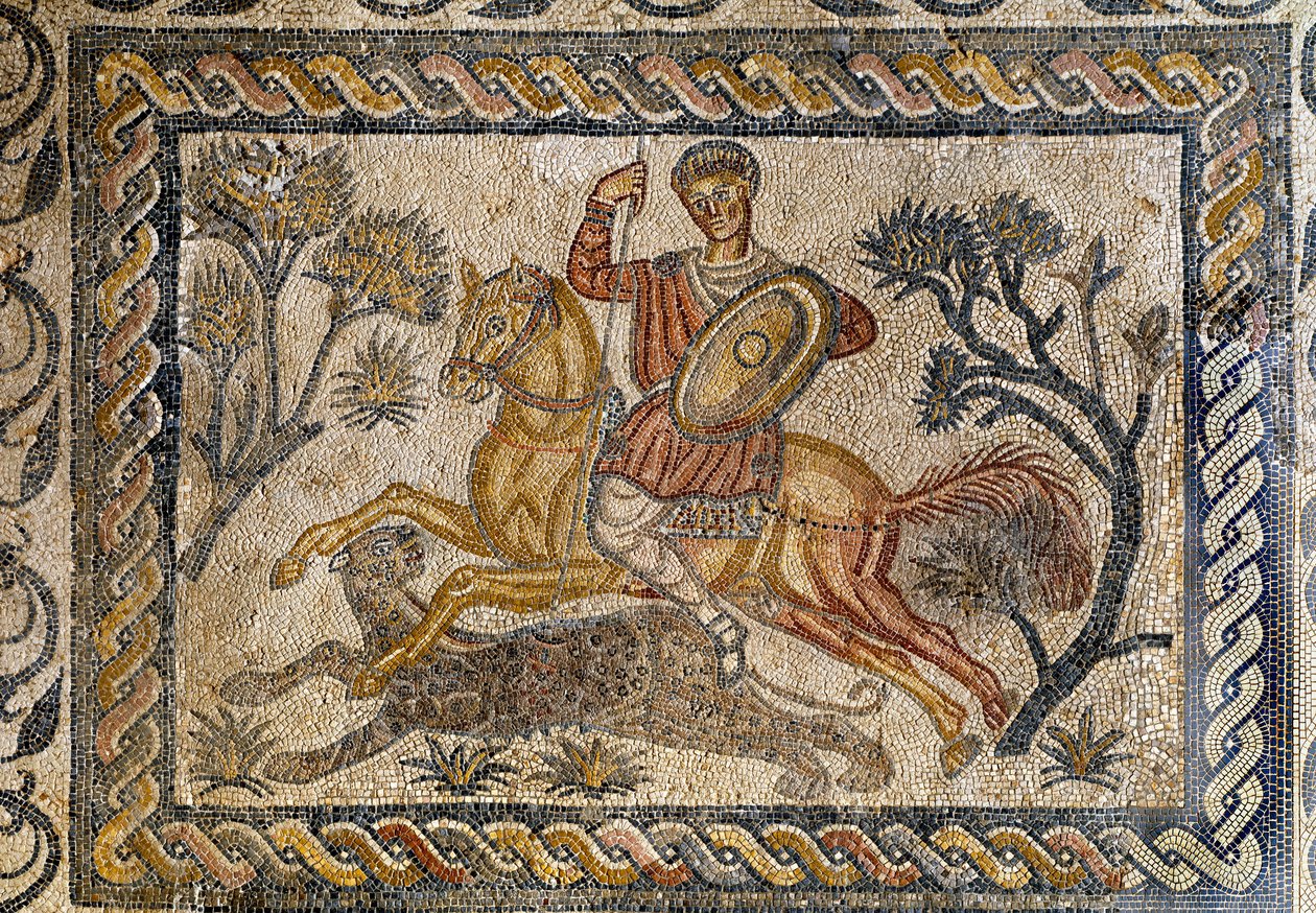 Panterjaktscene - Mosaikk, 4. århundre e.Kr av Roman