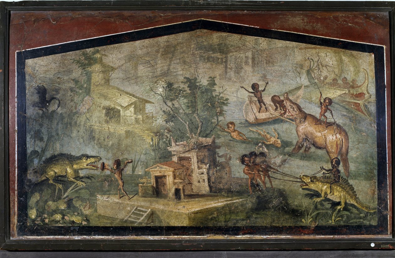 «Pygmeer som jakter på krokodiller og elefanter» fra Pompei av Roman