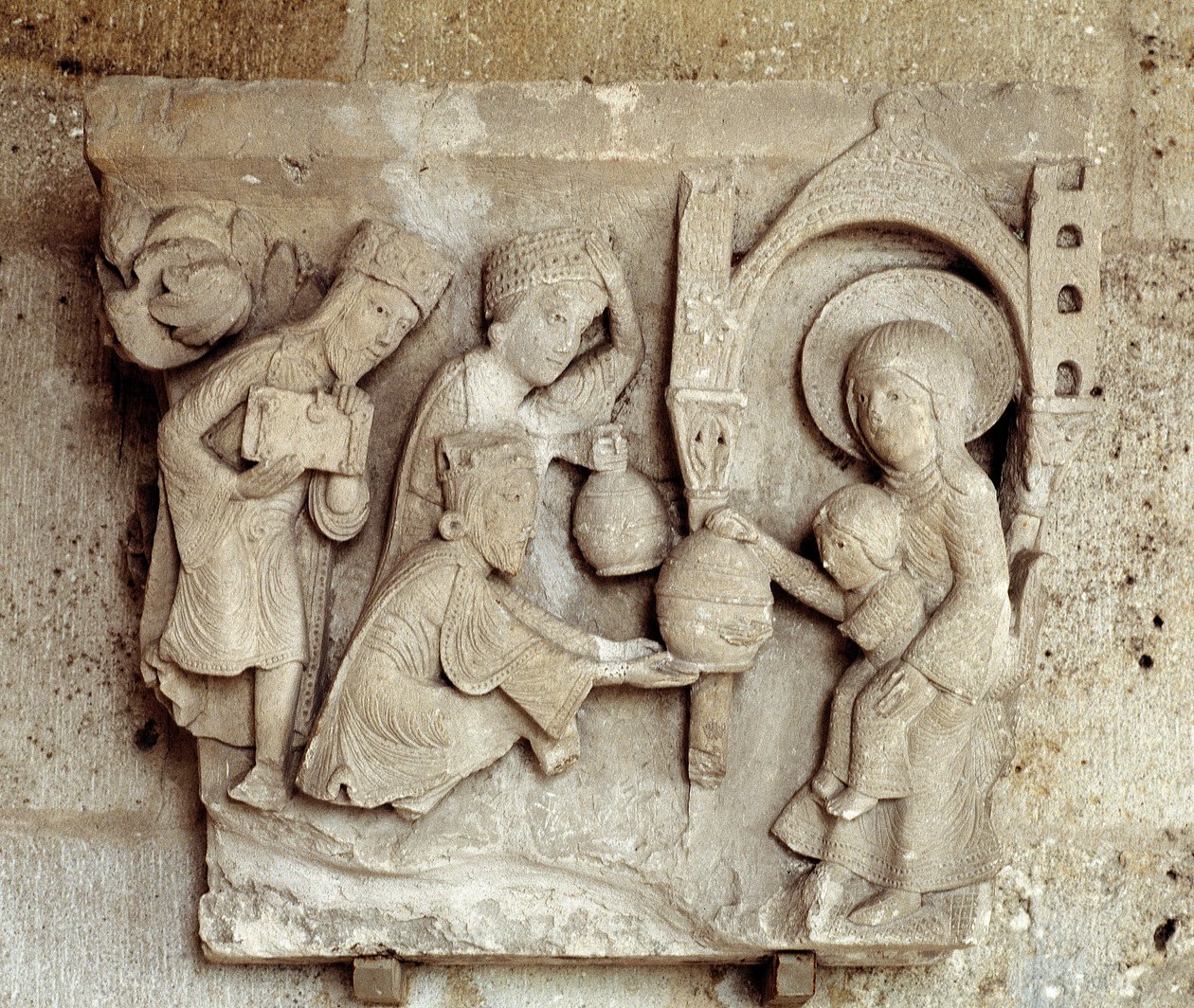 Tilbedelse av magiene (utskåret hovedstad) av Romanesque