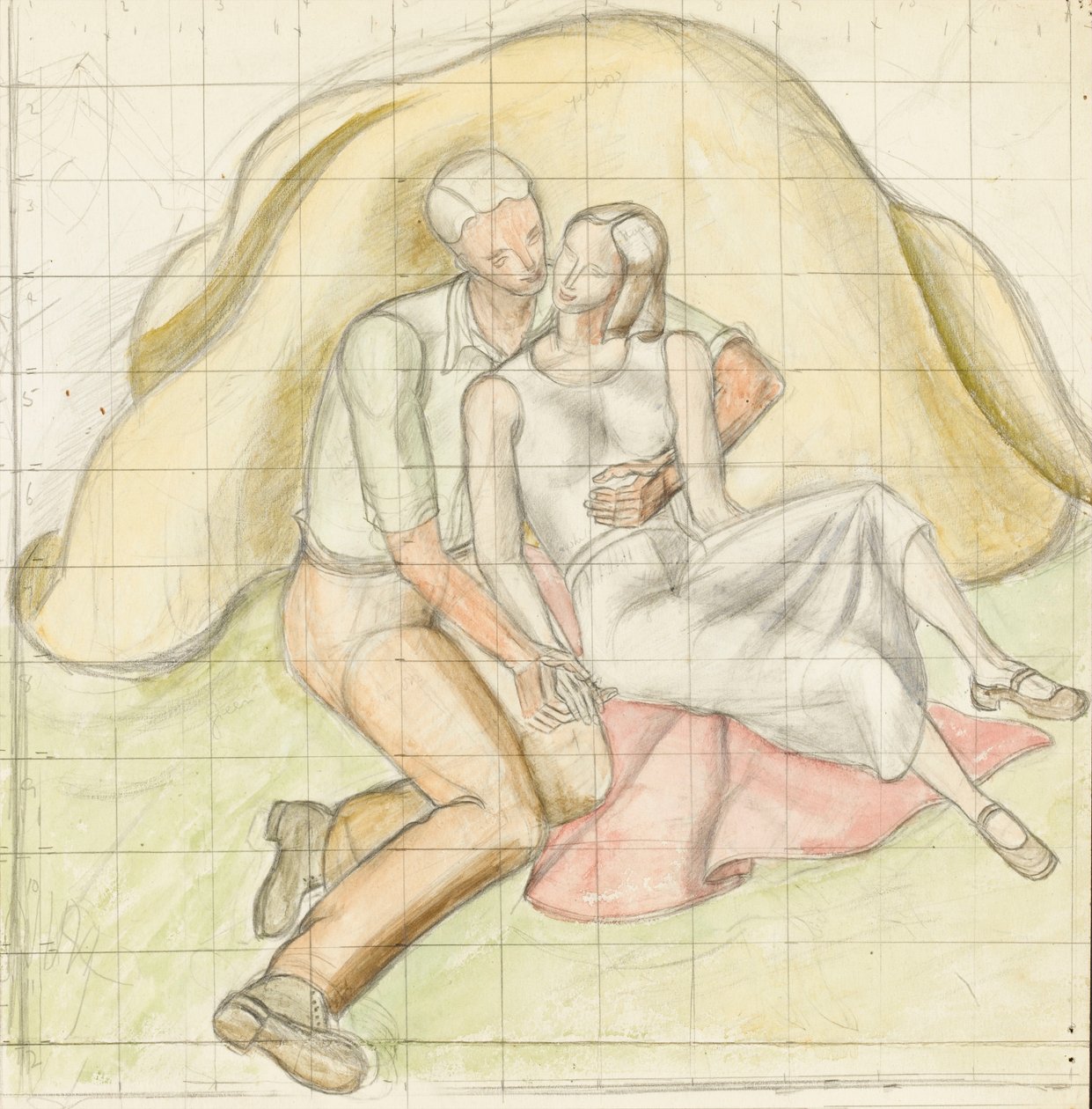 Lovers, ca. 1930 (blyant og wc på papir) av Rosalie Brill