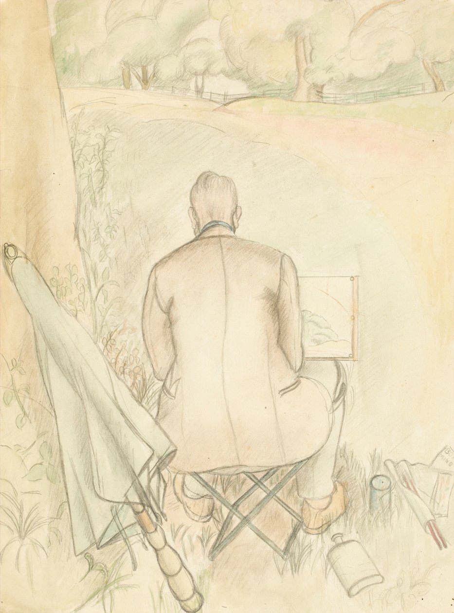Portrett av kunstnerens ektemann, Reginald Brill, skisser, ca. 1930 (wc og blyant på papir) av Rosalie Brill